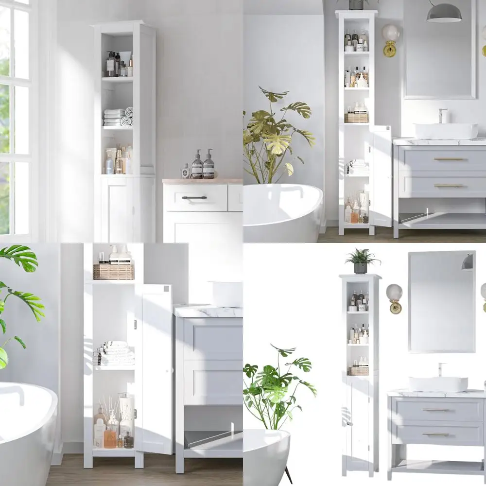 Space-Saving Tall White Bathroom Storage Cabinet with Adjustable Shelves for Home, Compact Spaces, and Kitchen Use
Space-Saving Tall White Bathroom Storage Cabinet with Adjustable Shelves for Home, Compact Spaces, and Kitchen Use