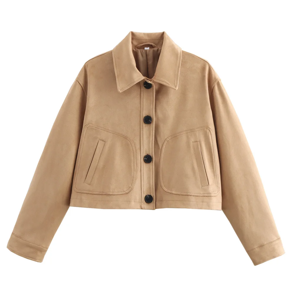 BM&MD&ZA 2024 autumn new women's clothing style simple leather short sleeved lapel large pocket suede jacket
BM&MD&ZA 2024 autumn new women's clothing style simple leather short sleeved lapel large pocket suede jacket