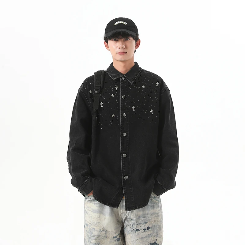 High-end light luxury tide full Star hot diamond shirt black denim jacket men's and women's jackets fall tops
High-end light luxury tide full Star hot diamond shirt black denim jacket men's and women's jackets fall tops