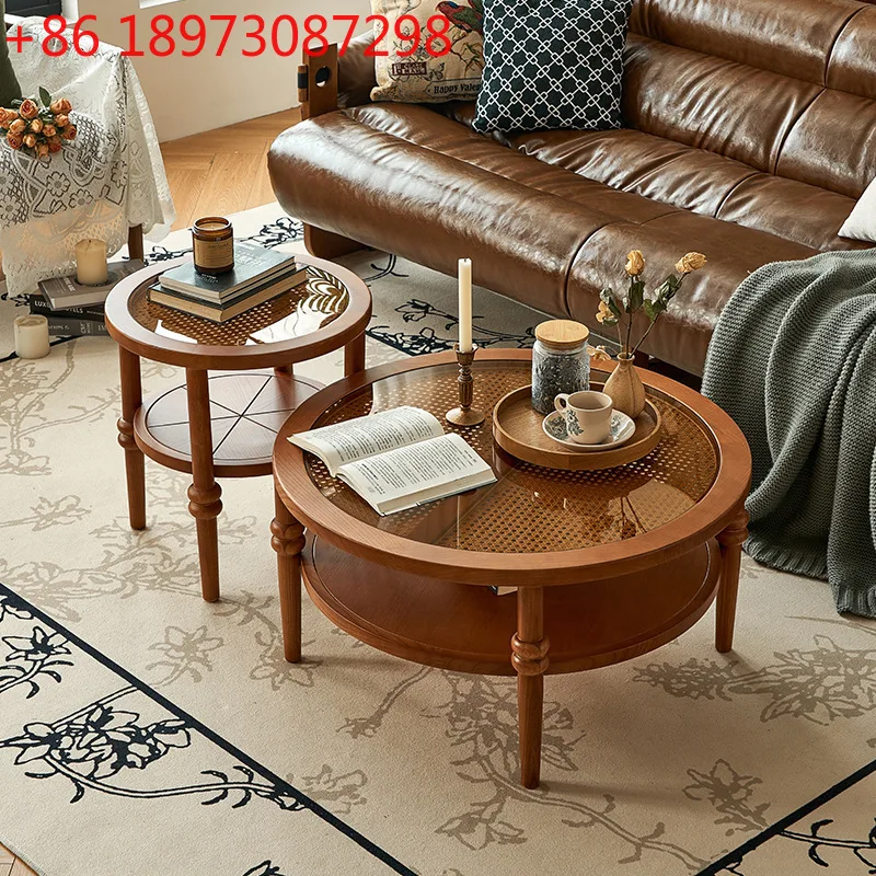 French retro rattan solid wood round small apartment living room home antique coffee table
French retro rattan solid wood round small apartment living room home antique coffee table
