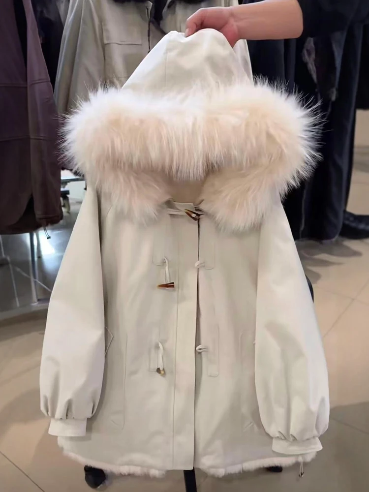 Winter Thickened Warm Large Fur Collar Loose Women's Jacket Moccasin Color Outerwear Coat with Hat Bubble Sleeve Long Length
Winter Thickened Warm Large Fur Collar Loose Women's Jacket Moccasin Color Outerwear Coat with Hat Bubble Sleeve Long Length