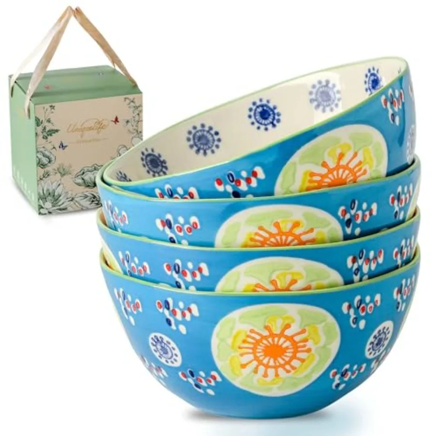 Hand-Painted 6 Inch Ceramic Bowls Set of 4 17/24 Oz Soup and Cereal Bowls Hand-Pinched Irregular Organic Shape Microwave Dishwa
Hand-Painted 6 Inch Ceramic Bowls Set of 4 17/24 Oz Soup and Cereal Bowls Hand-Pinched Irregular Organic Shape Microwave Dishwa