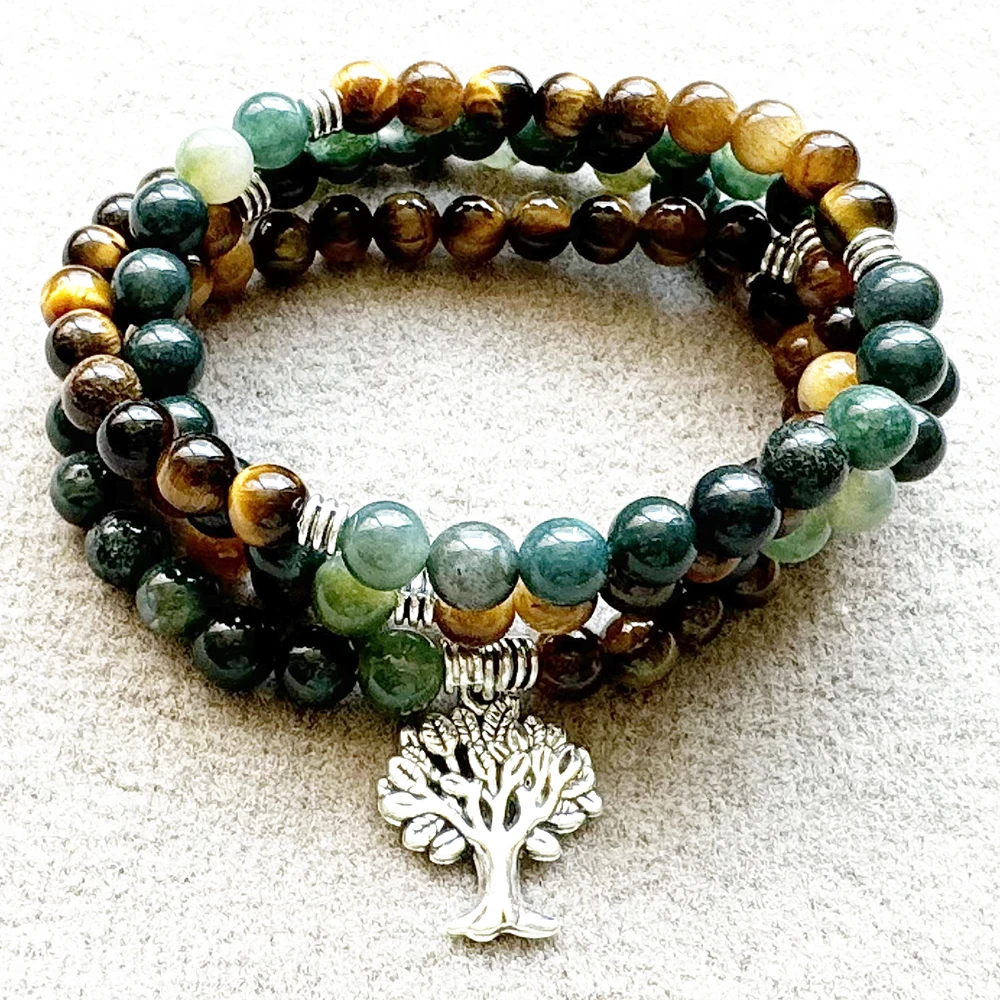 MG2309 6 MM Moss Agate Tiger Eye 108 Mala Bracelet Womens Natural Gemstone Tree of Life Balance Jewelry
MG2309 6 MM Moss Agate Tiger Eye 108 Mala Bracelet Womens Natural Gemstone Tree of Life Balance Jewelry