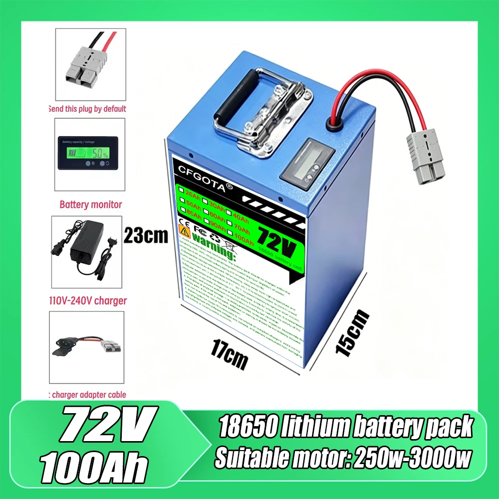 72V 100Ah Electric scooter/Bike Lithium Battery Pack 500-2500W Motor battery for Bicycle Scooter Motorcycle with Charger
72V 100Ah Electric scooter/Bike Lithium Battery Pack 500-2500W Motor battery for Bicycle Scooter Motorcycle with Charger