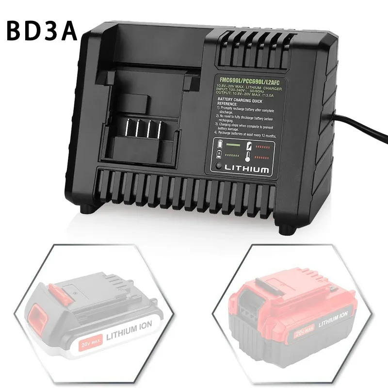 Lithium Battery Charger For Black Decker For Porter Cable For Stanley 10.8V 14.4V 18V PCC690L L2AFC FMC690L Power Tools Charger
Lithium Battery Charger For Black Decker For Porter Cable For Stanley 10.8V 14.4V 18V PCC690L L2AFC FMC690L Power Tools Charger