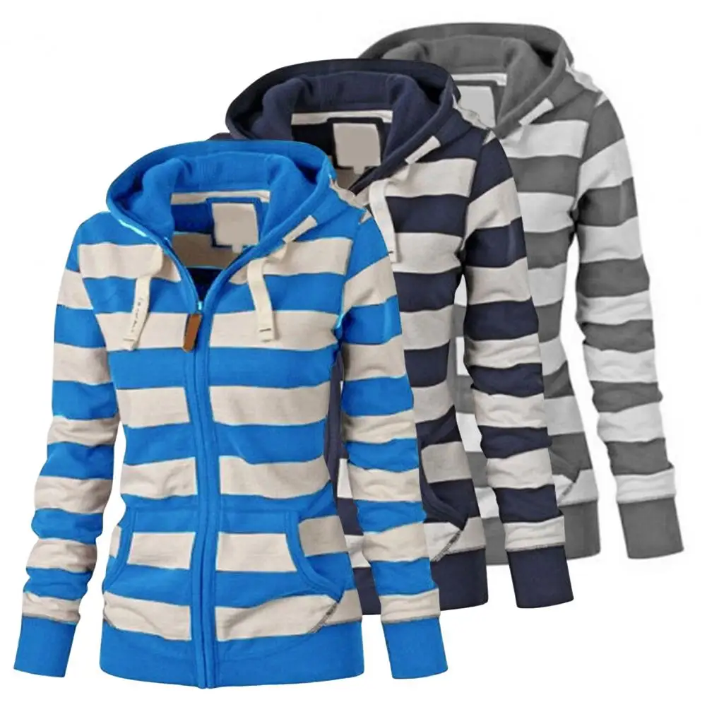 Women Jacket Stylish Hooded Zipper Closure Coat with Contrast Color Stripe Print Elastic Drawstring for School Commuting Fall
Women Jacket Stylish Hooded Zipper Closure Coat with Contrast Color Stripe Print Elastic Drawstring for School Commuting Fall