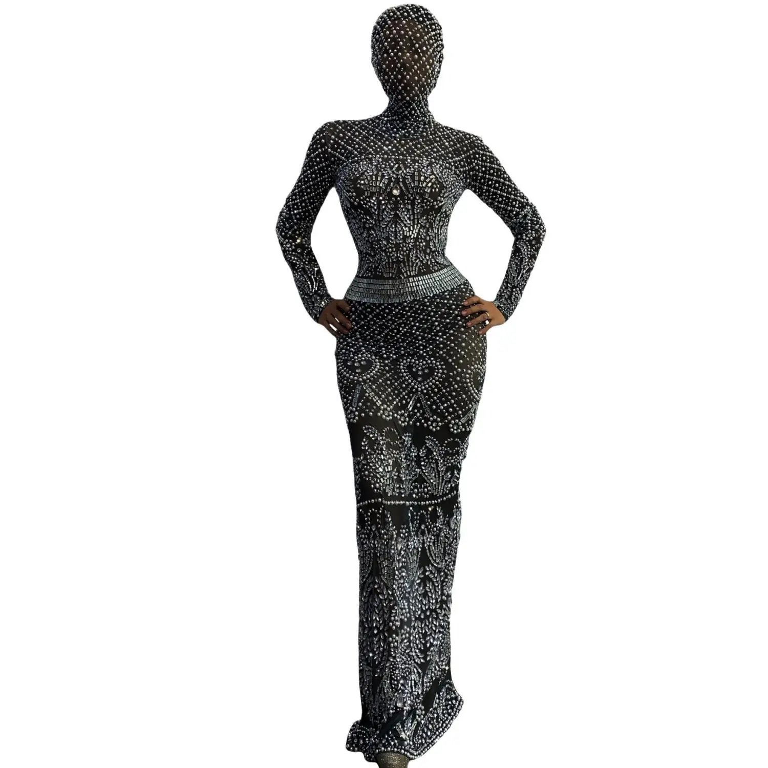 Zhubo Luxury Black Rhinestone Mesh Hooded Maxi Dress Long Sleeve Full Face Sheer Formal Party Performance Outfit
Zhubo Luxury Black Rhinestone Mesh Hooded Maxi Dress Long Sleeve Full Face Sheer Formal Party Performance Outfit
