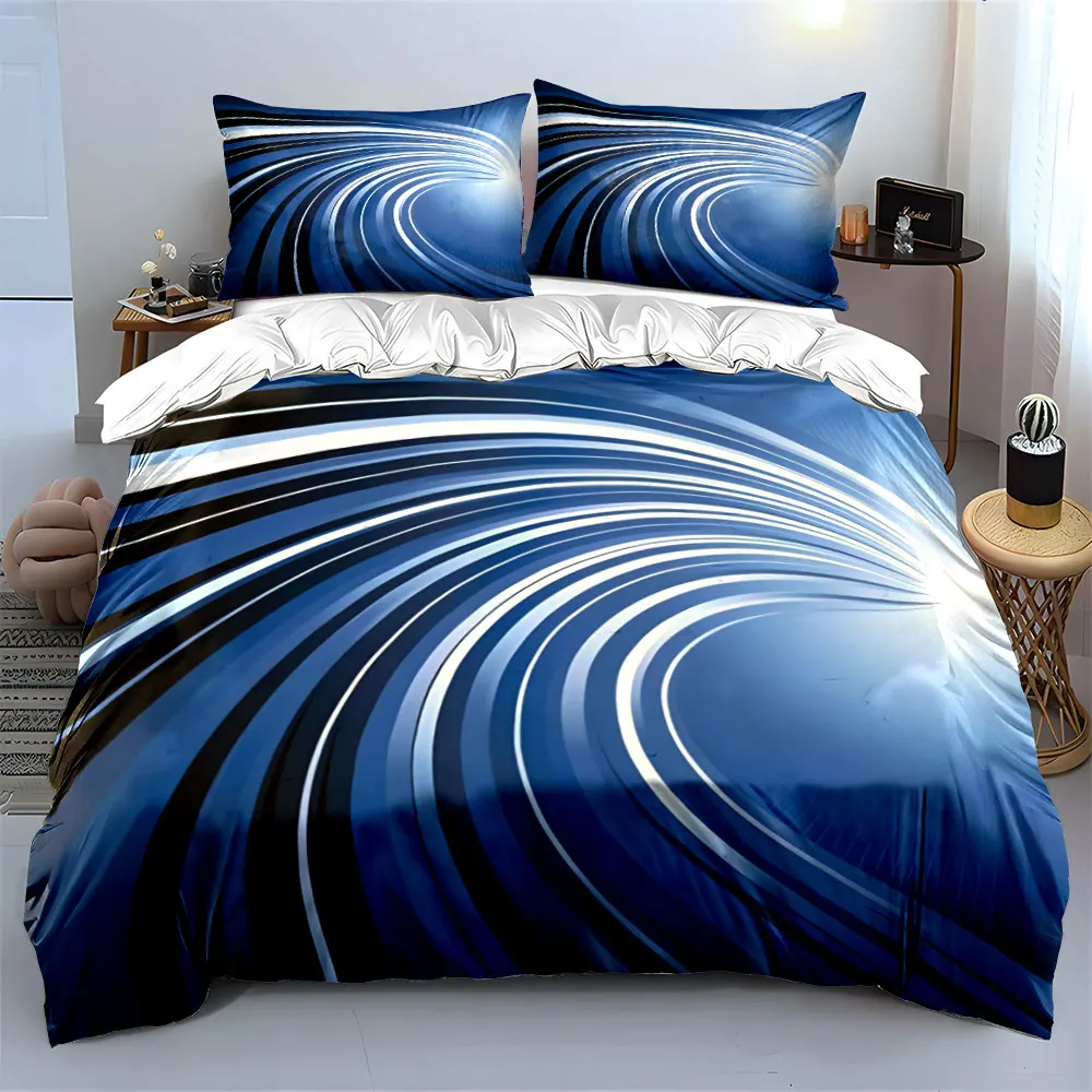 3Pcs Abstract Blue Light Trails Bedding Set, Dynamic Swirl Print Duvet Cover + 2 Pillowcases, Futuristic Decor
3Pcs Abstract Blue Light Trails Bedding Set, Dynamic Swirl Print Duvet Cover + 2 Pillowcases, Futuristic Decor