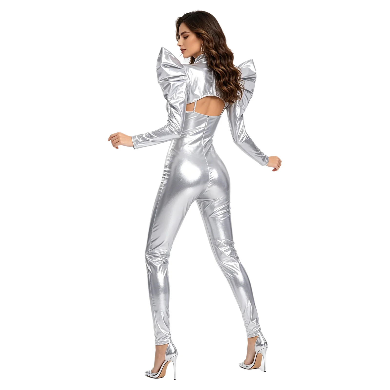 Womens Halloween Shiny Metallic Costume Bodycon Sling Jumpsuit Shoulder Shrug Top Futuristic Long Sleeve Belero Bodysuit Outfits
Womens Halloween Shiny Metallic Costume Bodycon Sling Jumpsuit Shoulder Shrug Top Futuristic Long Sleeve Belero Bodysuit Outfits