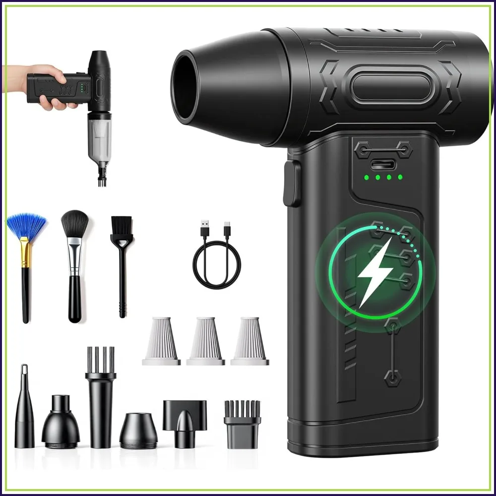 2-in-1 Compressed Air Duster & Mini Vacuum, 130K RPM, 4000mAh, 8000Pa, 120MPH Car Dryer Blower for Cleaning
2-in-1 Compressed Air Duster & Mini Vacuum, 130K RPM, 4000mAh, 8000Pa, 120MPH Car Dryer Blower for Cleaning