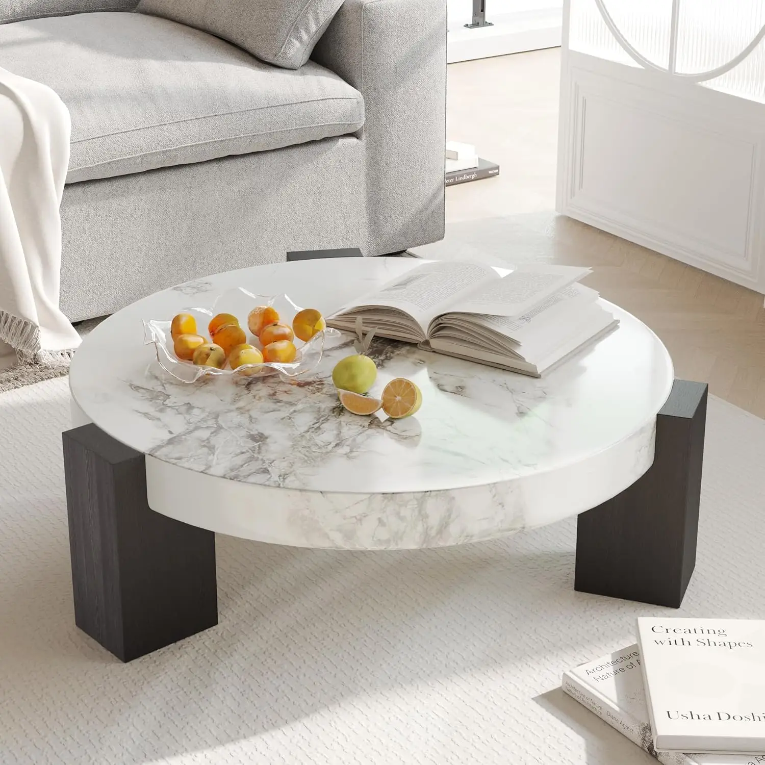 35.43" Modern Round Coffee Table,White Center Coffee Table With Faux Marble Texture Surface& Strong Wood Legs,Round, Customized
35.43" Modern Round Coffee Table,White Center Coffee Table With Faux Marble Texture Surface& Strong Wood Legs,Round, Customized
