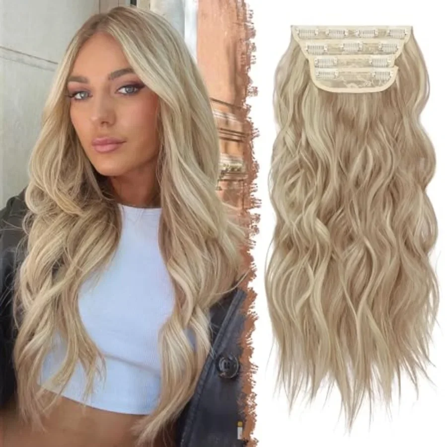 Clip in Hair Extensions - 4 PCS Long Wavy Thick Highlighted Clip in Hairpieces Full Head Synthetic Hair Extension for Women, Ca
Clip in Hair Extensions - 4 PCS Long Wavy Thick Highlighted Clip in Hairpieces Full Head Synthetic Hair Extension for Women, Ca