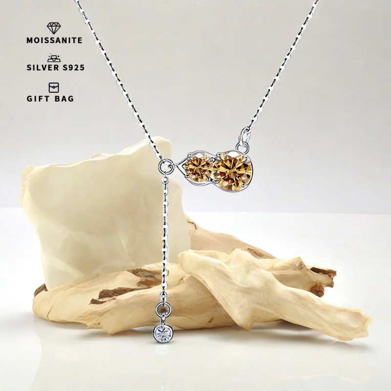 S925 silver plated platinum and golden round GRA Champagne Moissanite gourd shape pendant women's necklace fine jewelry Sinicism
S925 silver plated platinum and golden round GRA Champagne Moissanite gourd shape pendant women's necklace fine jewelry Sinicism