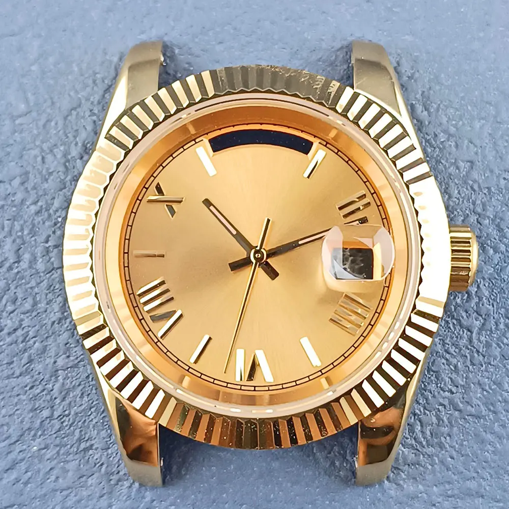 Gold 39mm 8285 Movement Watch Case with 29mm Dial 316L Stainless Steel Sapphire Glass for Dual Calendar Dial president Strap 1
Gold 39mm 8285 Movement Watch Case with 29mm Dial 316L Stainless Steel Sapphire Glass for Dual Calendar Dial president Strap 1