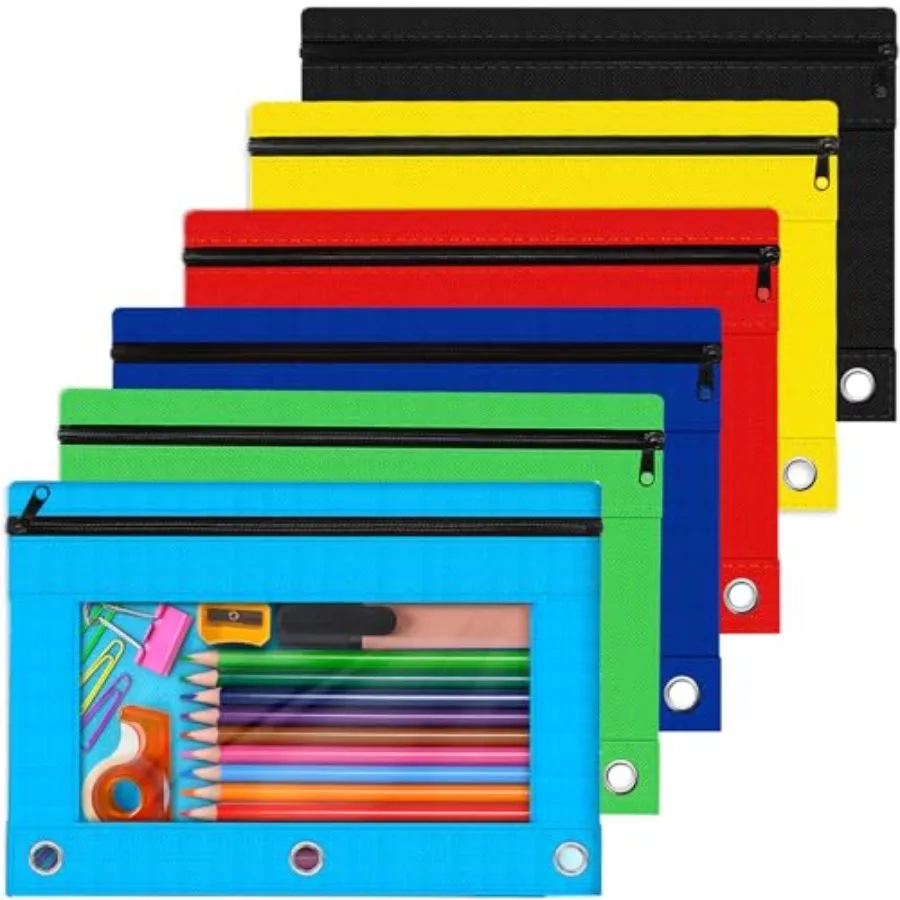 Pencil Pouch for 3 Ring Binder, Bulk 6 Pack 3 Hole Zipper Pencil Pouches with Clear Window, Pencils Bags in Assorted Colors, St
Pencil Pouch for 3 Ring Binder, Bulk 6 Pack 3 Hole Zipper Pencil Pouches with Clear Window, Pencils Bags in Assorted Colors, St