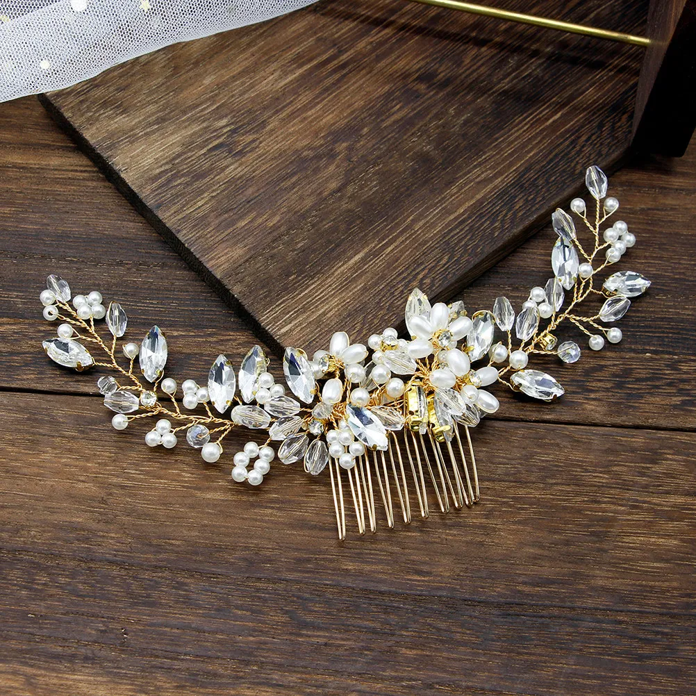 Pearl Rhinestone Hair Comb Bridal Golden Floral Artificial Flower Wedding Hair Accessories Crystal Leaves for Bridesmaids Party
Pearl Rhinestone Hair Comb Bridal Golden Floral Artificial Flower Wedding Hair Accessories Crystal Leaves for Bridesmaids Party