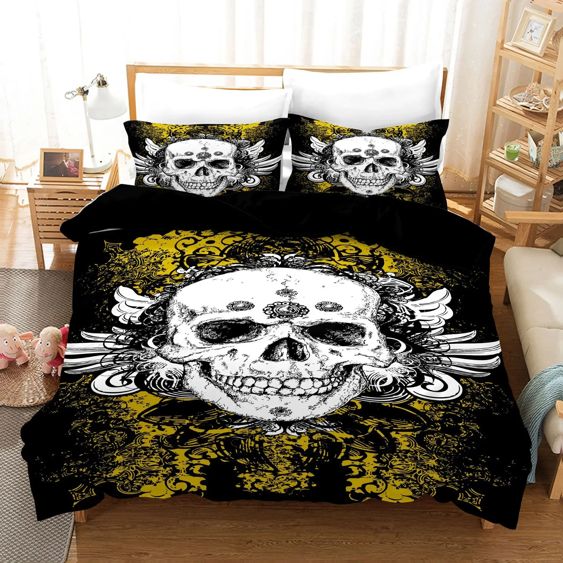 Gothic Style Bedding Set Golden Skull Print Cozy Duvet Cover King Queen Twin Size Birthday Gift for Bedroom Decor
Gothic Style Bedding Set Golden Skull Print Cozy Duvet Cover King Queen Twin Size Birthday Gift for Bedroom Decor