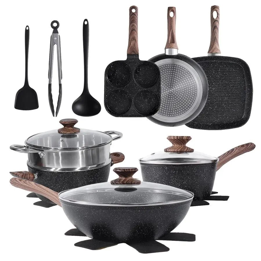 17Pcs Ceramic Cookware Set, Nonstick NonToxic Healthy Pots and Pans, HeatResistant Handles, Induction Cookware Sets with Frying
17Pcs Ceramic Cookware Set, Nonstick NonToxic Healthy Pots and Pans, HeatResistant Handles, Induction Cookware Sets with Frying