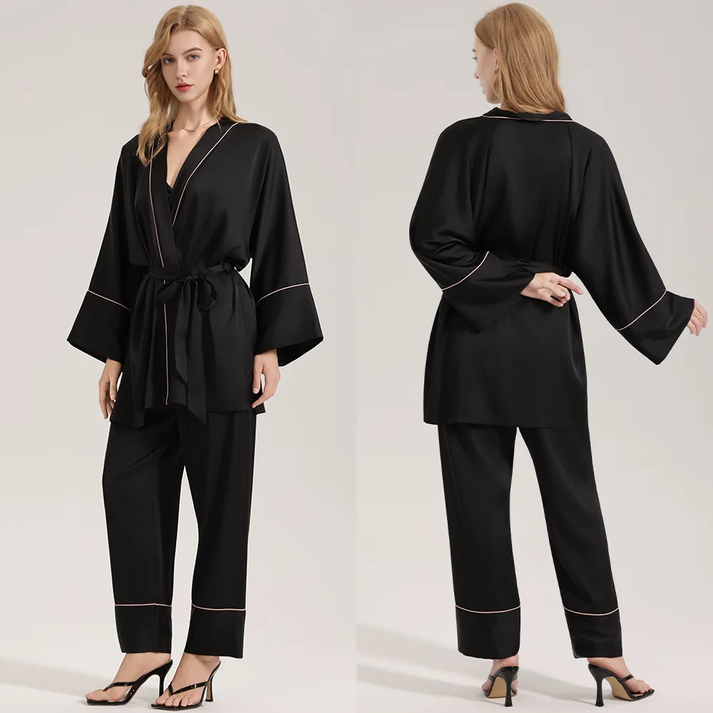 Black Women's Sleepwear Spring Autumn Long Sleeve Kimono Trouser Suits Pyjama Femme Loose Ice Silk Homewear
Black Women's Sleepwear Spring Autumn Long Sleeve Kimono Trouser Suits Pyjama Femme Loose Ice Silk Homewear