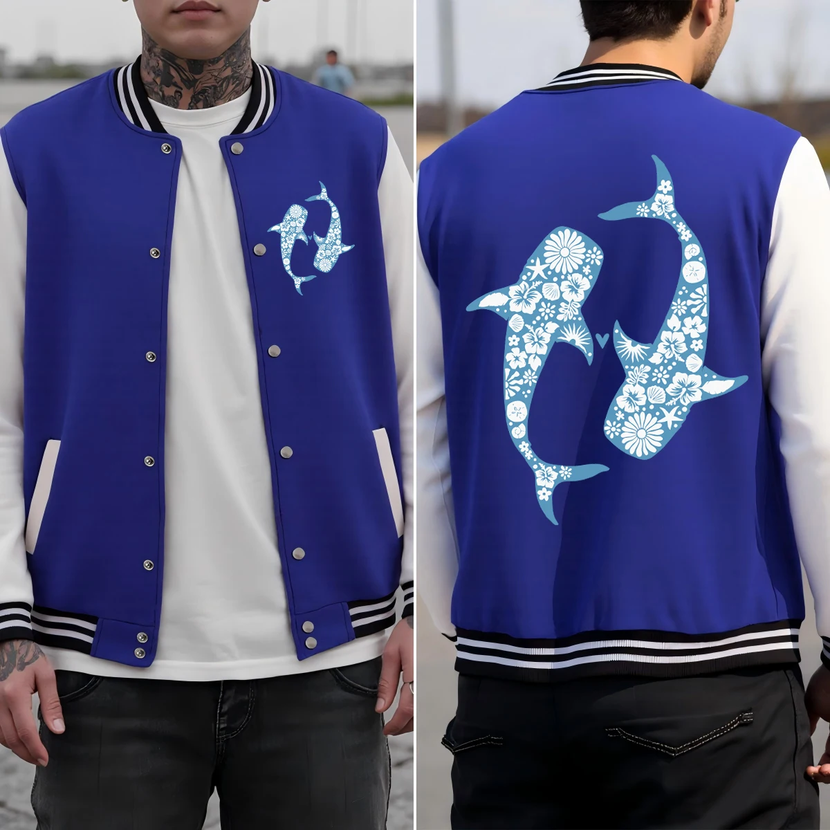 Мужская бейсбольная форма с милым китом и цветочным принтом, хлопковая куртка с карманами, свободная уличная одежда с комиксами, повседневная одежда
Мужская бейсбольная форма с милым китом и цветочным принтом, хлопковая куртка с карманами, свободная уличная одежда с комиксами, повседневная одежда