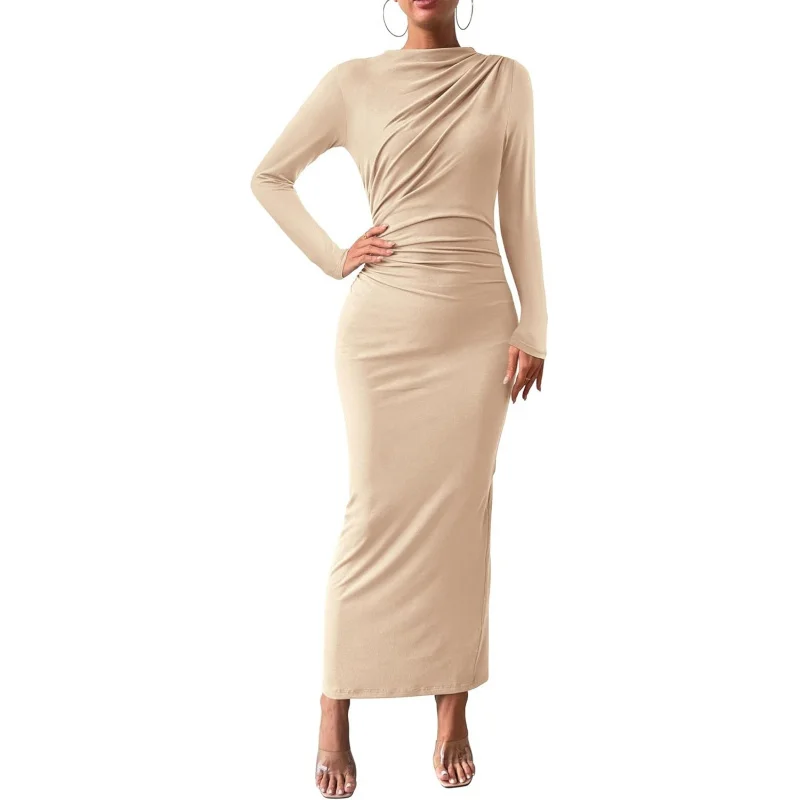 Women Bodycon Maxi Dress Long Sleeve Back Slit Ruched Elegant Party Cocktail Formal Fall Wedding Guest Dresses
Women Bodycon Maxi Dress Long Sleeve Back Slit Ruched Elegant Party Cocktail Formal Fall Wedding Guest Dresses