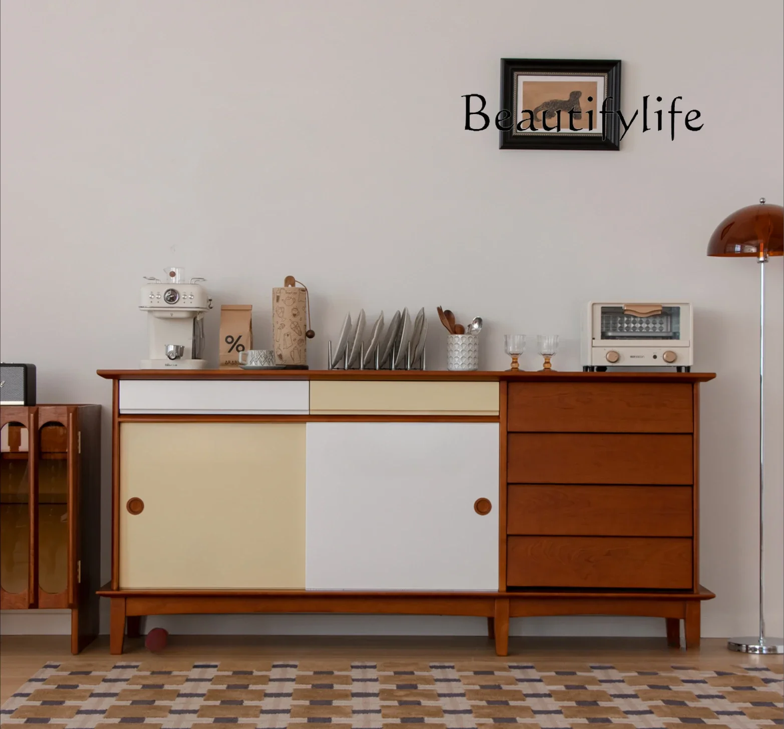 Medieval small apartment solid wood storage locker sliding door tea cabinet cherry wood retro dining side cabinet
Medieval small apartment solid wood storage locker sliding door tea cabinet cherry wood retro dining side cabinet