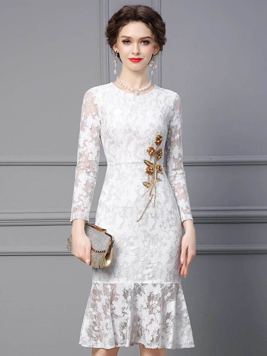 Gedivoen Fashion Runway dress Summer Women's Dress O-Neck Lace Long Sleeve Diamonds White Casual Mesh Vacation Dresses
Gedivoen Fashion Runway dress Summer Women's Dress O-Neck Lace Long Sleeve Diamonds White Casual Mesh Vacation Dresses