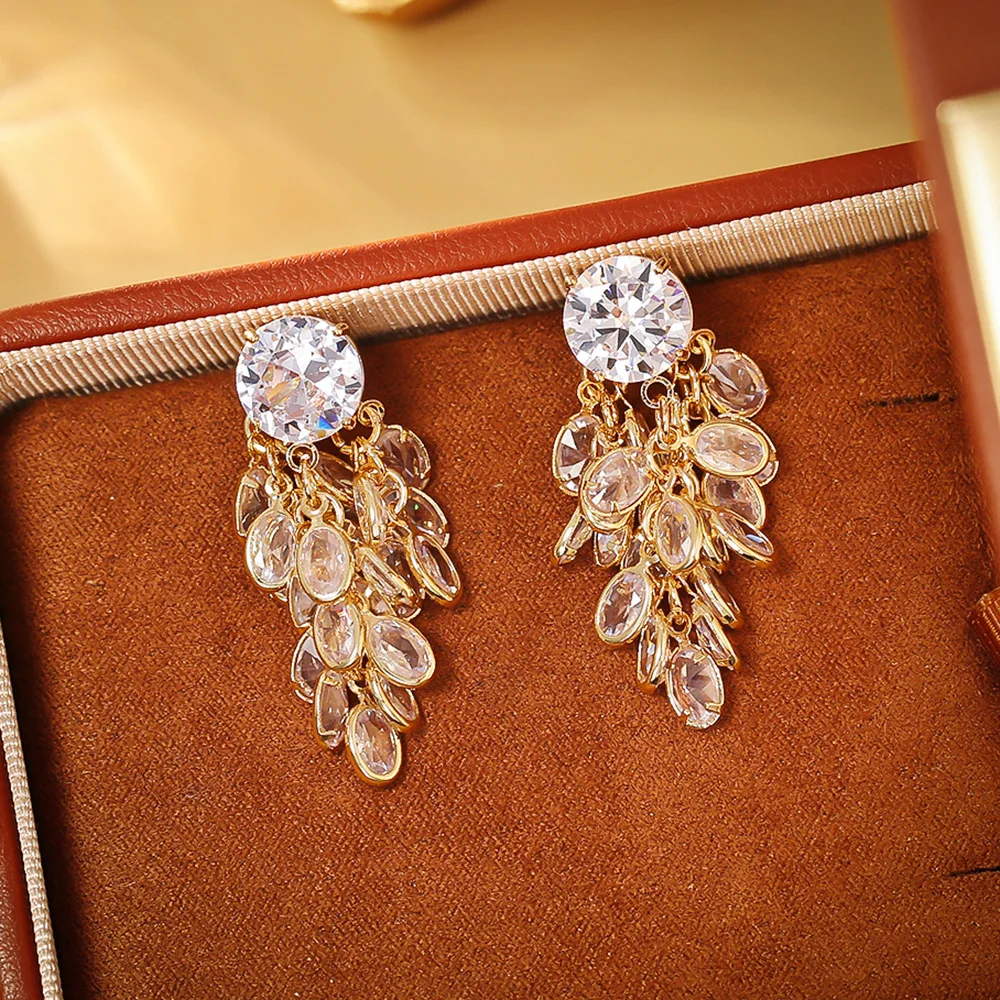 Fashionable, exquisite, light luxury, high-end crystal zircon earrings, niche design, versatile tassel earrings for women
Fashionable, exquisite, light luxury, high-end crystal zircon earrings, niche design, versatile tassel earrings for women