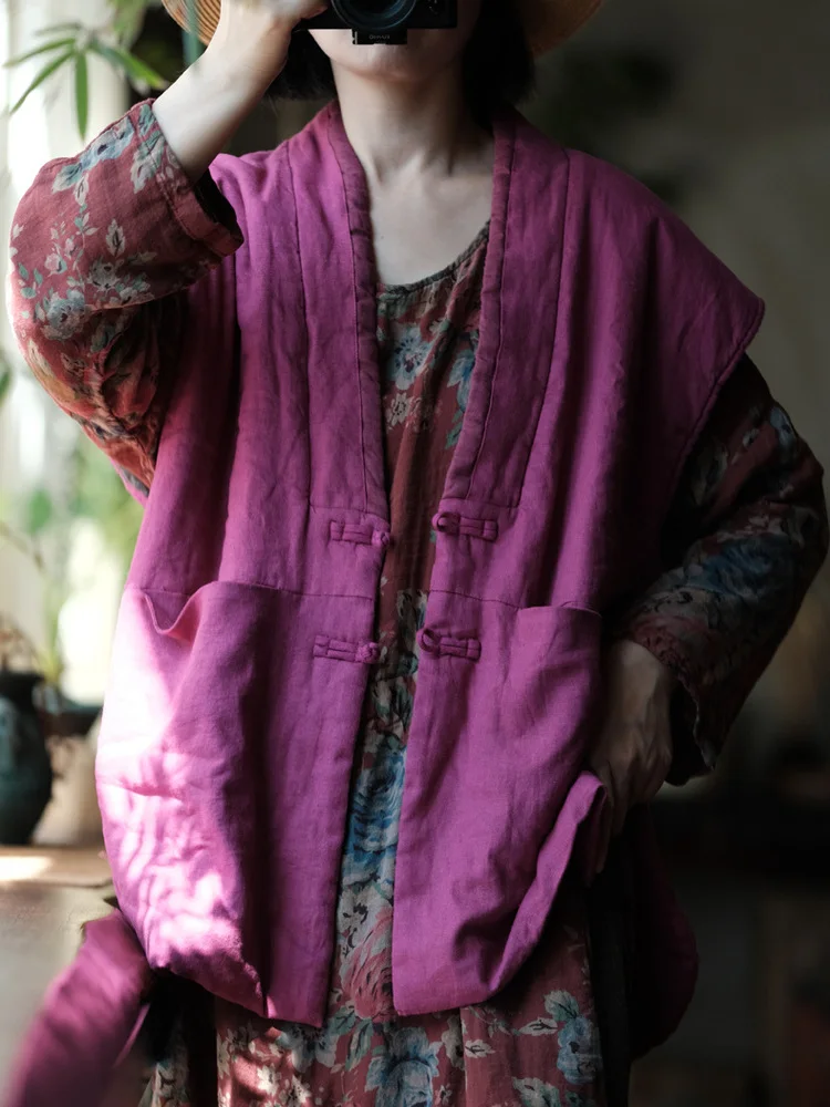 Ретро-жилет из хлопка и льна, свободного кроя, женский, в стиле улучшенного ханьфу, с V-образным вырезом, на пуговицах, с подплечниками
Ретро-жилет из хлопка и льна, свободного кроя, женский, в стиле улучшенного ханьфу, с V-образным вырезом, на пуговицах, с подплечниками