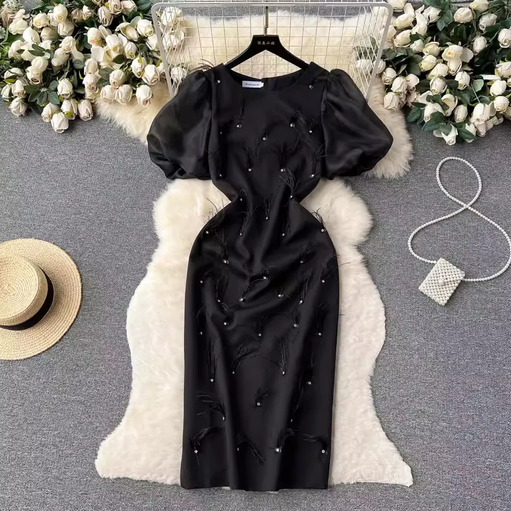 Pink Feather Dress Women Elegant Puff Sleeve O-neck Chic Streetwear Clothing Lady Runway Design Vestidos Bodycon Party
Pink Feather Dress Women Elegant Puff Sleeve O-neck Chic Streetwear Clothing Lady Runway Design Vestidos Bodycon Party