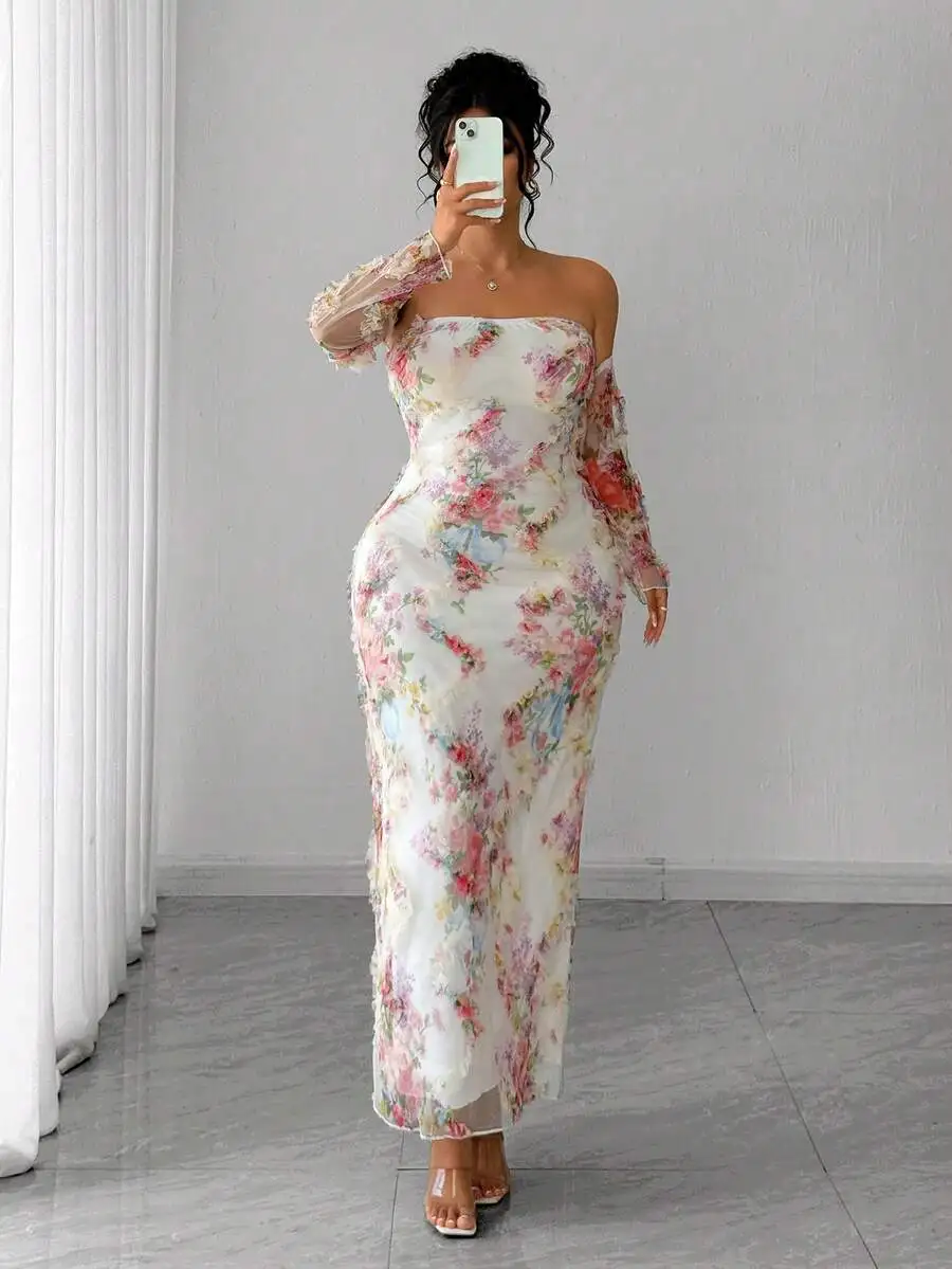 Plus Size Women Spring Summer Floral Print Mesh Long Sleeve Off Shoulder Maxi Dress Elegant Formal
Plus Size Women Spring Summer Floral Print Mesh Long Sleeve Off Shoulder Maxi Dress Elegant Formal