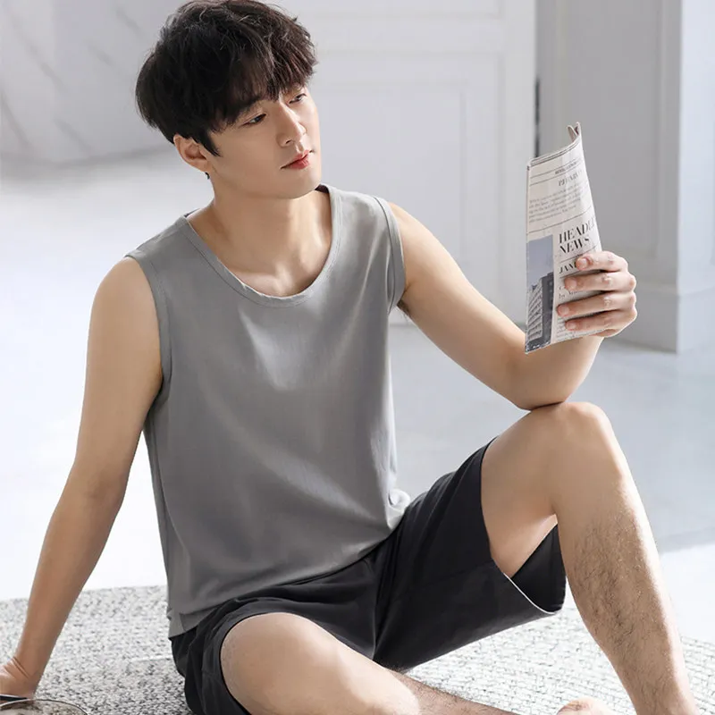 Modal Cool Men's Big Size L-5XL Sleepwear Summer Sleeveless Sleeping Top Shorts Pajamas set Loose Nightwear Young Boy Loungewear
Modal Cool Men's Big Size L-5XL Sleepwear Summer Sleeveless Sleeping Top Shorts Pajamas set Loose Nightwear Young Boy Loungewear
