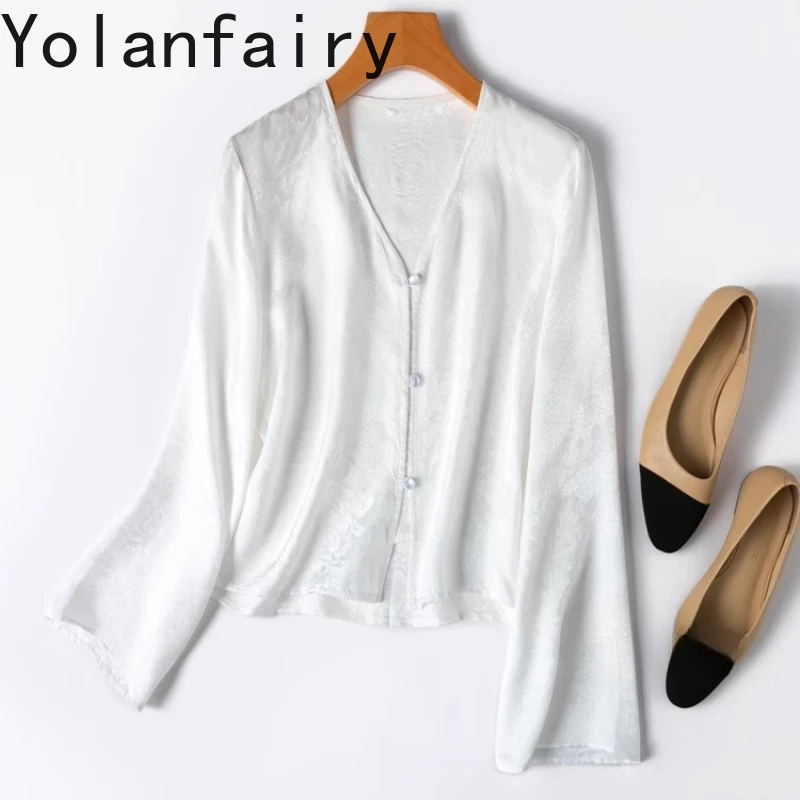 YOLANFAIRY Elegant 100% Mulberry Silk Long Sleeve Shirts Woman Breathable Shirt Sun-protective Tops Air-conditioned Cardigan
YOLANFAIRY Elegant 100% Mulberry Silk Long Sleeve Shirts Woman Breathable Shirt Sun-protective Tops Air-conditioned Cardigan