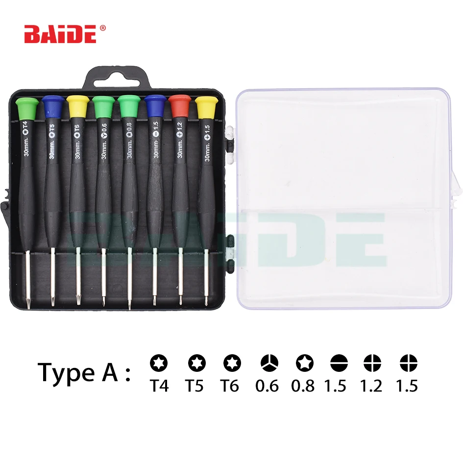 8 in 1 Screwdriver Kit T4 T5 T6 0.6Y 0.8 Pentalobe 1.2 1.5 Phillips 1.2 straight screwdrivers for Cell Phone repair 200 sets
8 in 1 Screwdriver Kit T4 T5 T6 0.6Y 0.8 Pentalobe 1.2 1.5 Phillips 1.2 straight screwdrivers for Cell Phone repair 200 sets