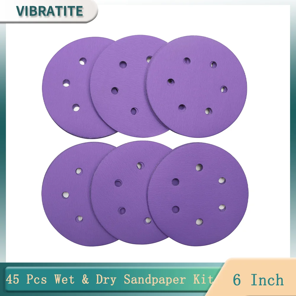 6 Inch 6Holes Wet & Dry Sandpaper Kit 45 Pcs 60-800 Grit Professional Aluminium Oxide and Ceramic Abrasives for Car Woodworking
6 Inch 6Holes Wet & Dry Sandpaper Kit 45 Pcs 60-800 Grit Professional Aluminium Oxide and Ceramic Abrasives for Car Woodworking