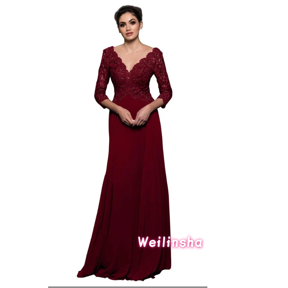 Chiffon Lace Sequins Mother of The Bride Dress Elegant Three Quarter V Neck Vestidos Customized Wedding Guest Gown
Chiffon Lace Sequins Mother of The Bride Dress Elegant Three Quarter V Neck Vestidos Customized Wedding Guest Gown