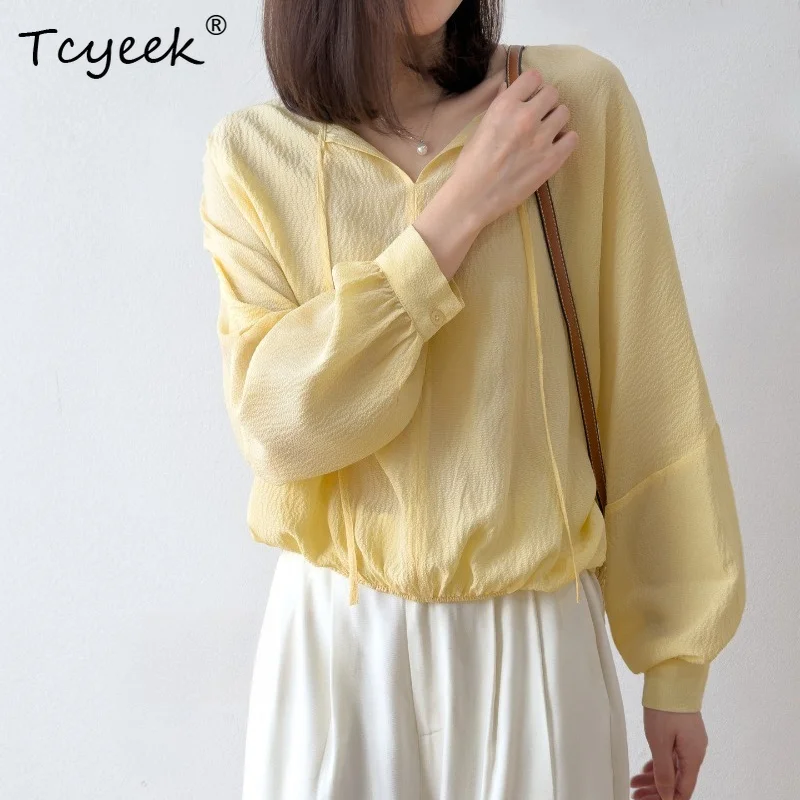 Tcyeek 100% Real Silk Blouses for Women 2026 Spring Simple Sweet Yellow Bubble-ruffled Shirts Clothes for Woman Roupas Femininas
Tcyeek 100% Real Silk Blouses for Women 2026 Spring Simple Sweet Yellow Bubble-ruffled Shirts Clothes for Woman Roupas Femininas