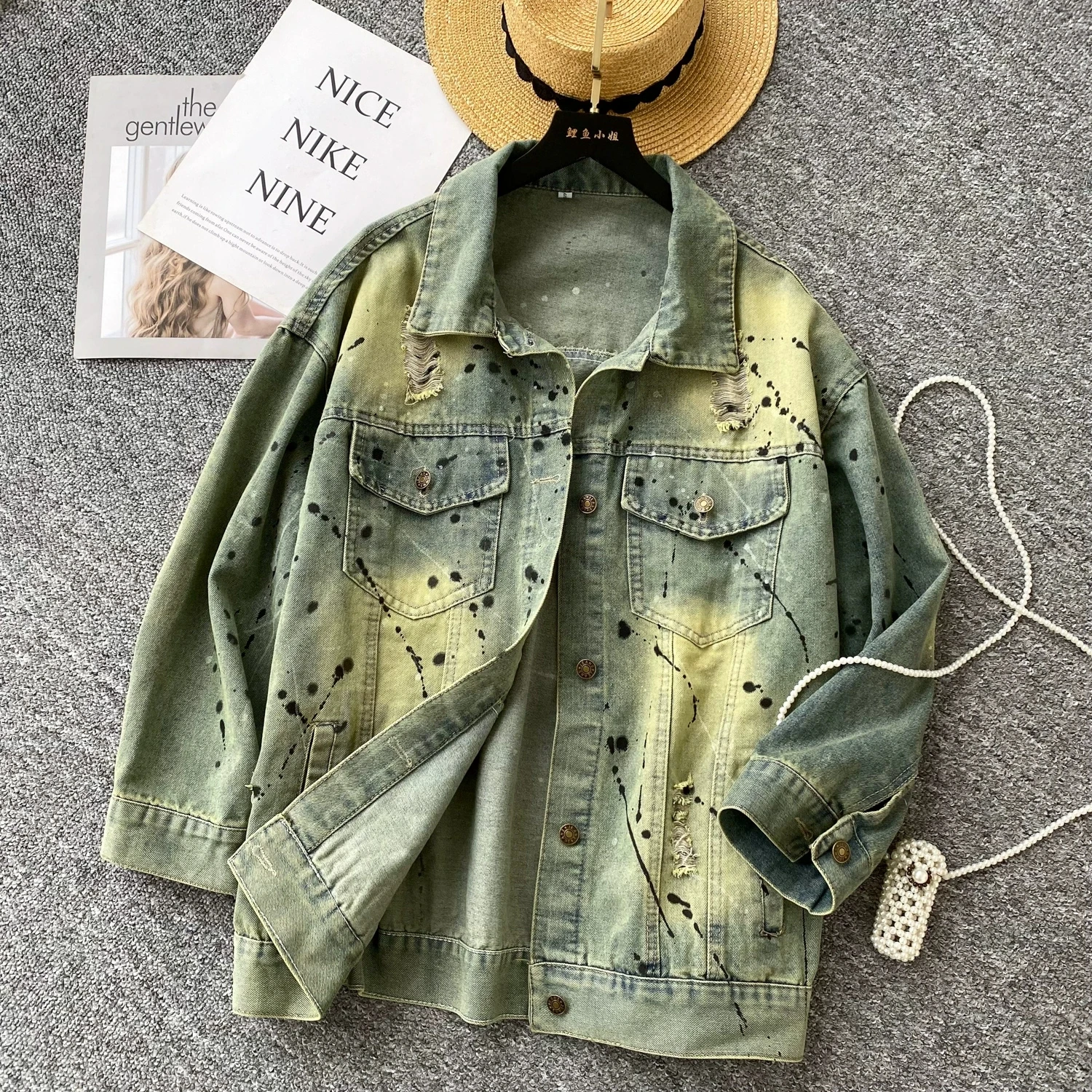 Women Casual Loose Denim Coats Splashy Ink Design Sense Chic Ruffie Cool Hot Jacket Coats
Women Casual Loose Denim Coats Splashy Ink Design Sense Chic Ruffie Cool Hot Jacket Coats