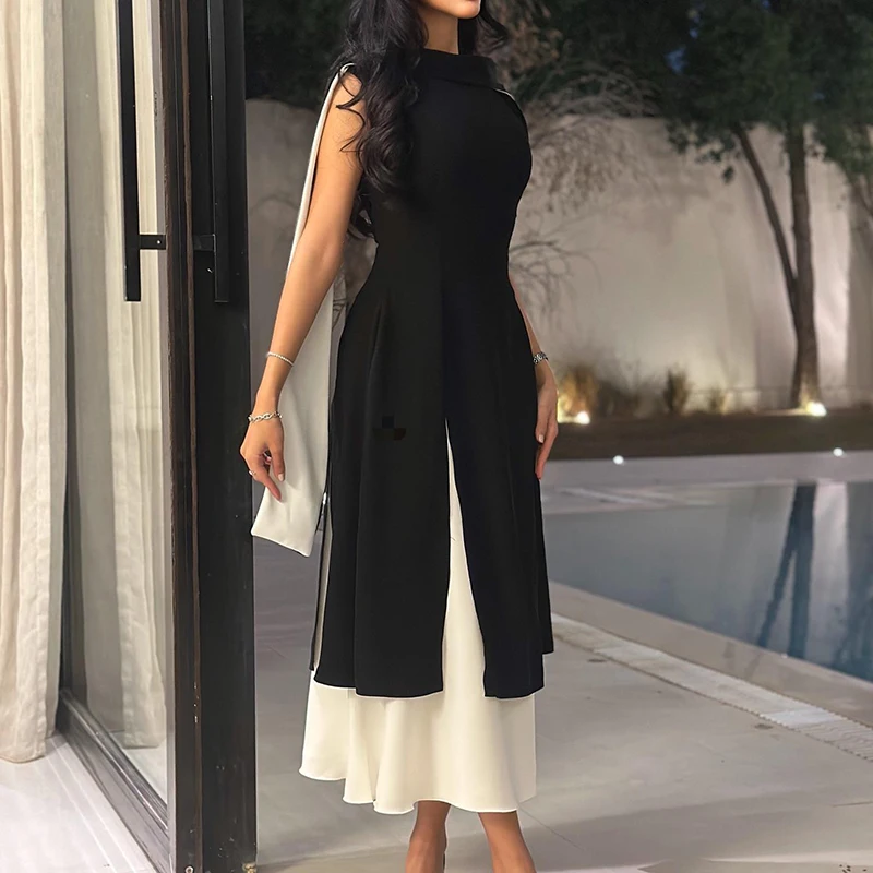 Spring Summer New Color Blocked Banquet Dress Elegant High Waist O Neck Vintage Long Dress Chic Women Slim Ribbon Evening Dress
Spring Summer New Color Blocked Banquet Dress Elegant High Waist O Neck Vintage Long Dress Chic Women Slim Ribbon Evening Dress