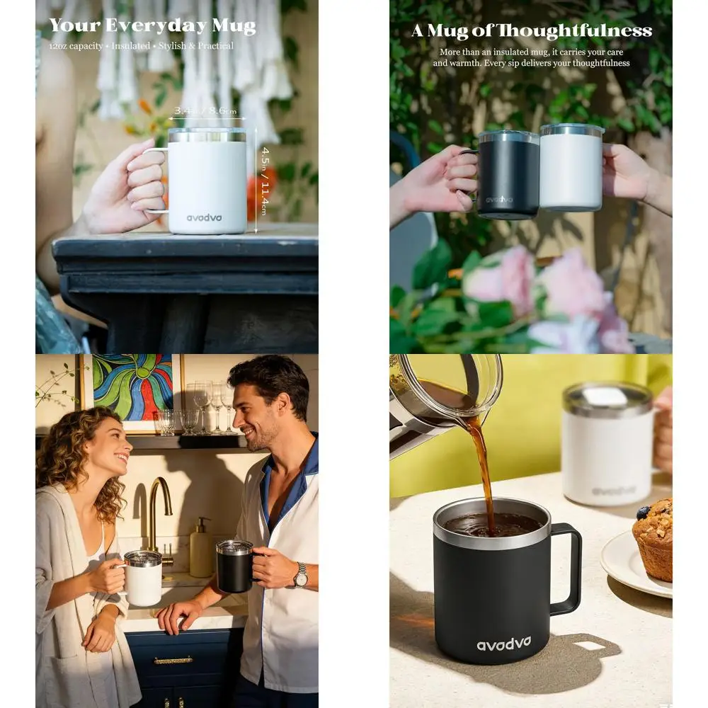 12oz Double Wall Insulated Stainless Steel Travel Mug with Lid and Handle - Ideal for Hot Drinks, Great Gift for Coffee Lovers,
12oz Double Wall Insulated Stainless Steel Travel Mug with Lid and Handle - Ideal for Hot Drinks, Great Gift for Coffee Lovers,