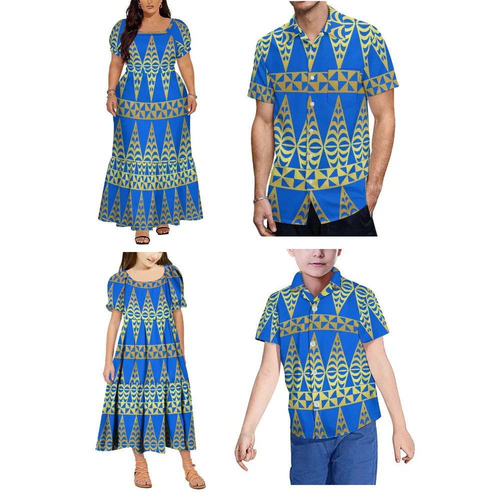 Polynesian Samoan Women'S Short-Sleeved High-Waisted Dress And Men'S Shirt Tonga Fiji Ethnic Formal Occasion Family Set
Polynesian Samoan Women'S Short-Sleeved High-Waisted Dress And Men'S Shirt Tonga Fiji Ethnic Formal Occasion Family Set