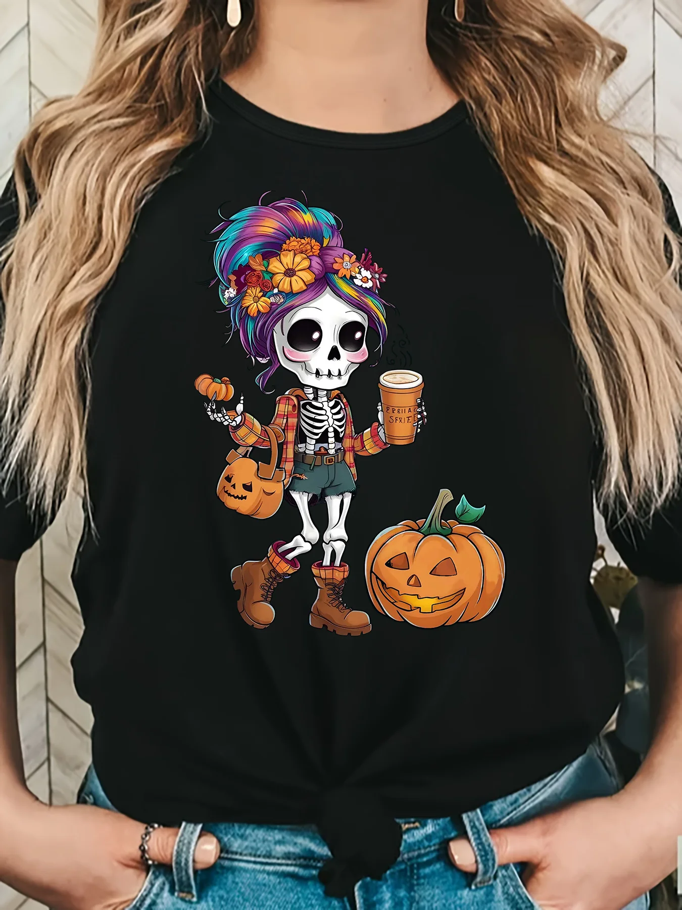 Festive Skull with Flowers Drinking Tea T-Shirt Women's Casual Short Sleeve Top Spring/Summer Collection Knit Fabric
Festive Skull with Flowers Drinking Tea T-Shirt Women's Casual Short Sleeve Top Spring/Summer Collection Knit Fabric