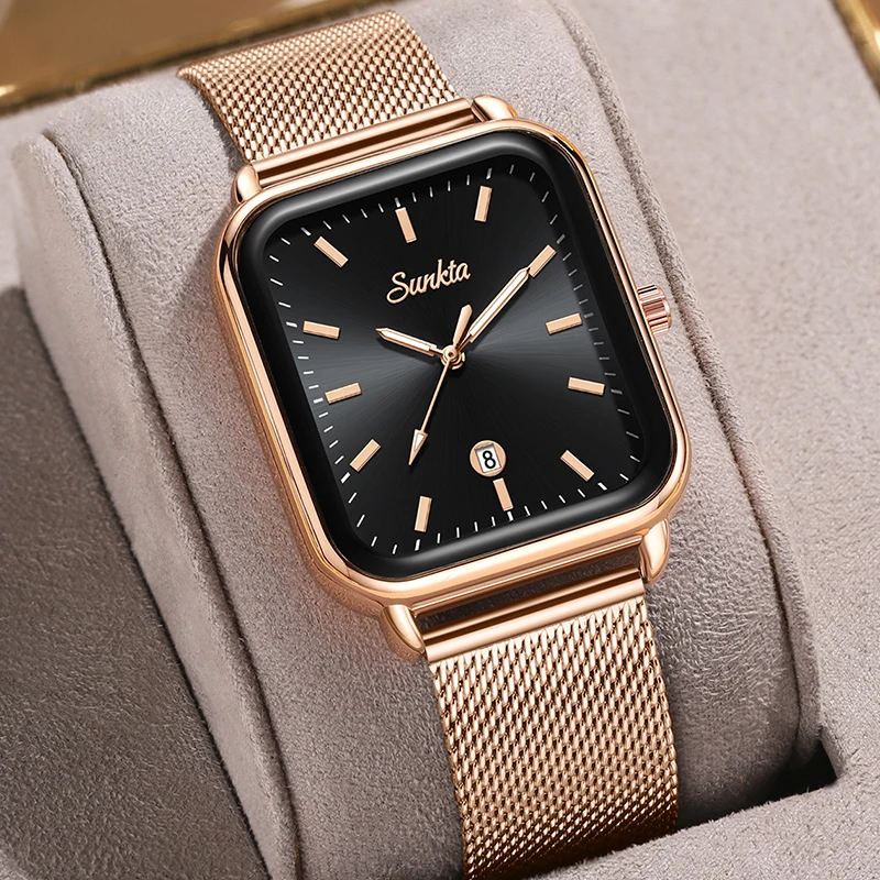 SUNKTA Retro Women's Bracelet Watch Rose Gold Square Ultra Thin Mesh Quartz Watch Women Simple Waterproof Ladies Girl Wristwatch
SUNKTA Retro Women's Bracelet Watch Rose Gold Square Ultra Thin Mesh Quartz Watch Women Simple Waterproof Ladies Girl Wristwatch