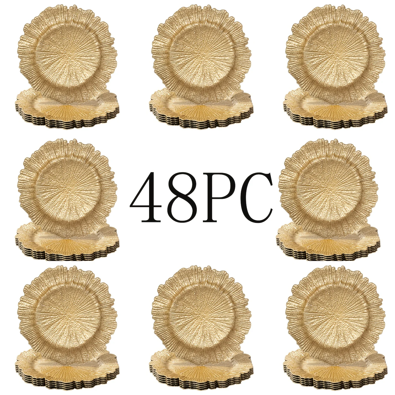 Reef Plate Charger, 13" Golden Round Plastic Charger Plates Set of 48, Bulk for Dinner Plates, Wedding Decor
Reef Plate Charger, 13" Golden Round Plastic Charger Plates Set of 48, Bulk for Dinner Plates, Wedding Decor