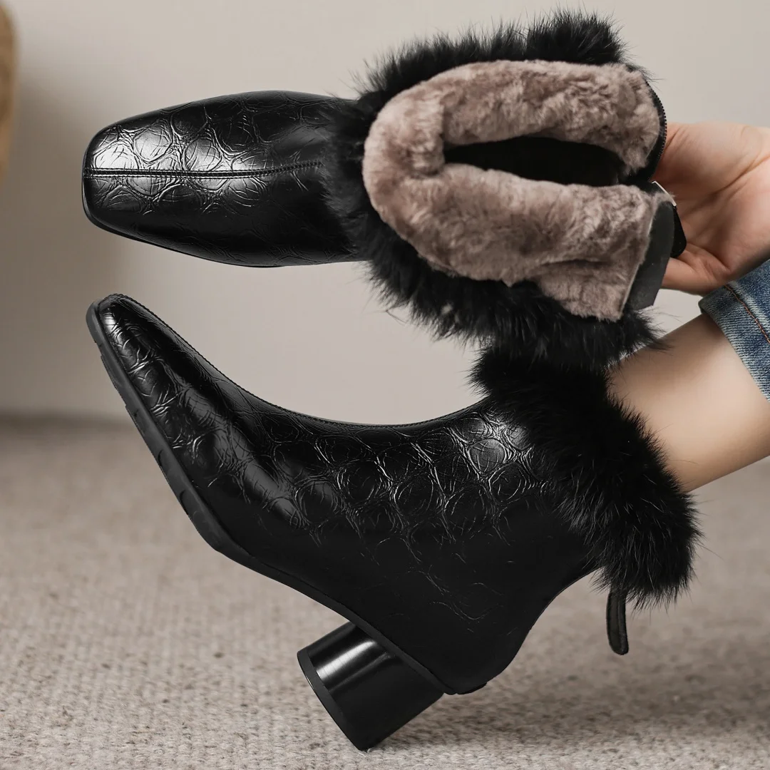 danxuefei women's genuine leather rabbit fur patchwork square toe wool inside winter ankle snow boots 5cm round med heel booties
danxuefei women's genuine leather rabbit fur patchwork square toe wool inside winter ankle snow boots 5cm round med heel booties