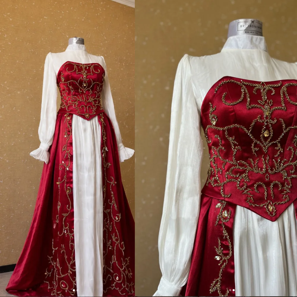 Elegant Vintage High Neck Prom Dresses Beads Appliques Customized Wedding Guest Gowns A-Line Long Sleeves Evening Dress
Elegant Vintage High Neck Prom Dresses Beads Appliques Customized Wedding Guest Gowns A-Line Long Sleeves Evening Dress