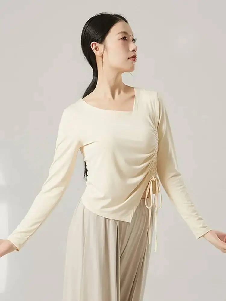 Solid Color Irregular Hem Long Sleeve Dance Top Drawstring Slim Fit Design For Classical Performance Practice Rehearsal Costume
Solid Color Irregular Hem Long Sleeve Dance Top Drawstring Slim Fit Design For Classical Performance Practice Rehearsal Costume