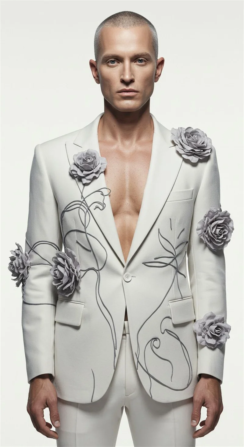 White Men Suit Set 2 Piece Flower Blazer+Pants Trousers Cotton Wedding Tuxedos Formal Office Jacket Prom Coat Customized
White Men Suit Set 2 Piece Flower Blazer+Pants Trousers Cotton Wedding Tuxedos Formal Office Jacket Prom Coat Customized