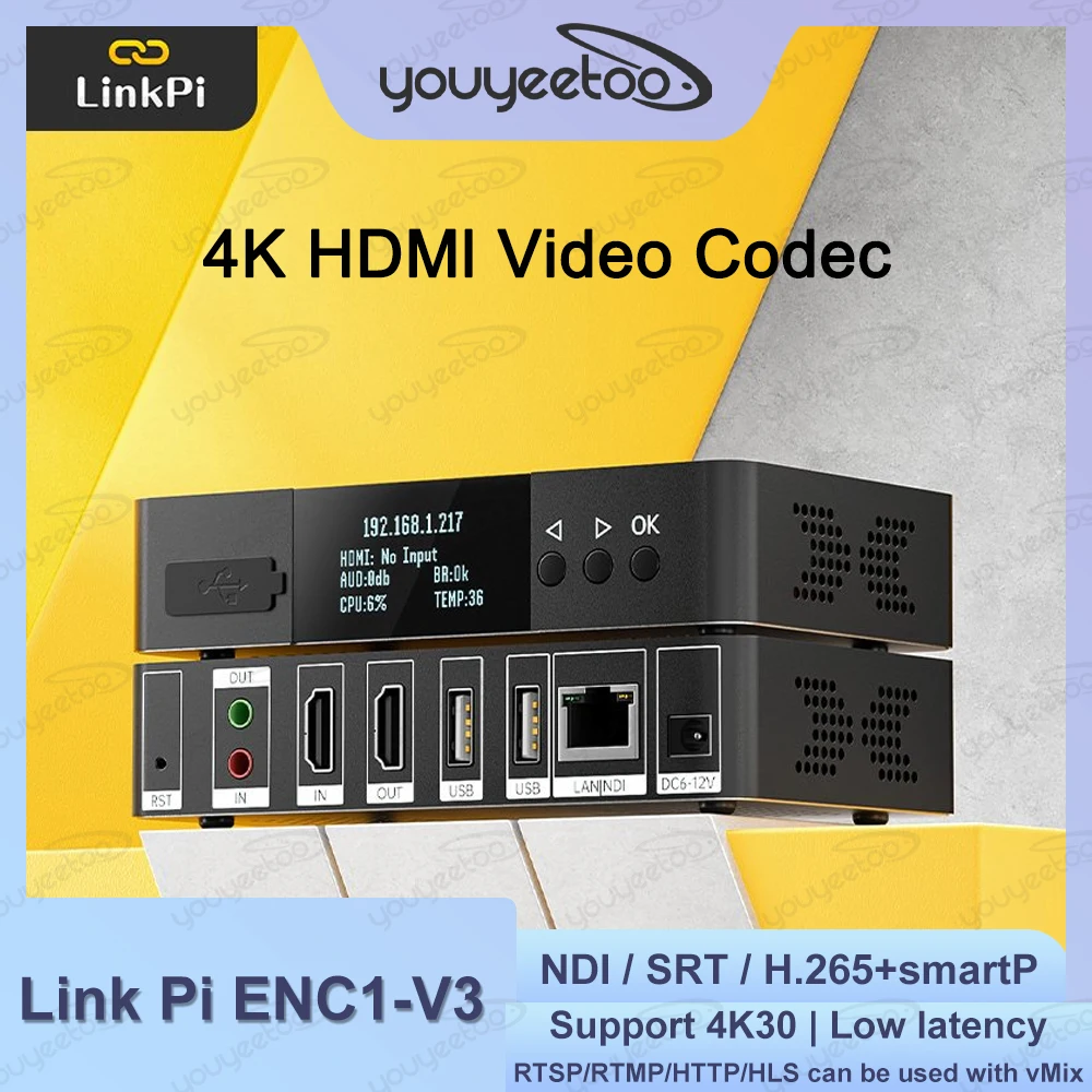 Link Pi ENC1-V3 4K HDMI Encoder Decoder Multi-Protocol Live Broadcast Supports NDI/SRT/RTSP/RTMP/HTTP/HLS Input Ultra-HD YouTube
Link Pi ENC1-V3 4K HDMI Encoder Decoder Multi-Protocol Live Broadcast Supports NDI/SRT/RTSP/RTMP/HTTP/HLS Input Ultra-HD YouTube