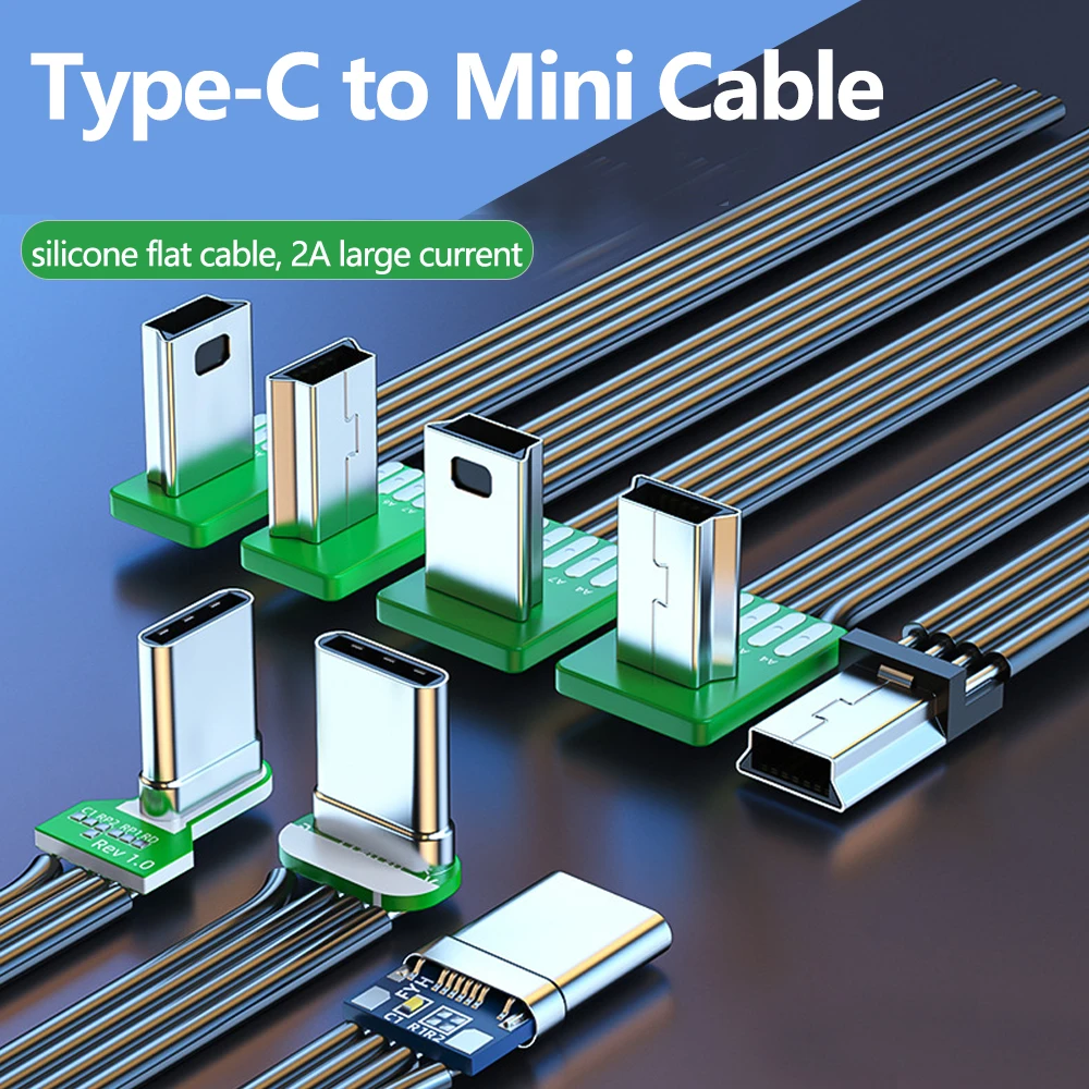 Type-C To Mini USB Flat Silicone Cable Dual Angled Connectors Up/down/left Right for Car Dash Cams T- Shaped Port Customizable
Type-C To Mini USB Flat Silicone Cable Dual Angled Connectors Up/down/left Right for Car Dash Cams T- Shaped Port Customizable